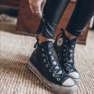 All Star Leather Smoke Platform High Top